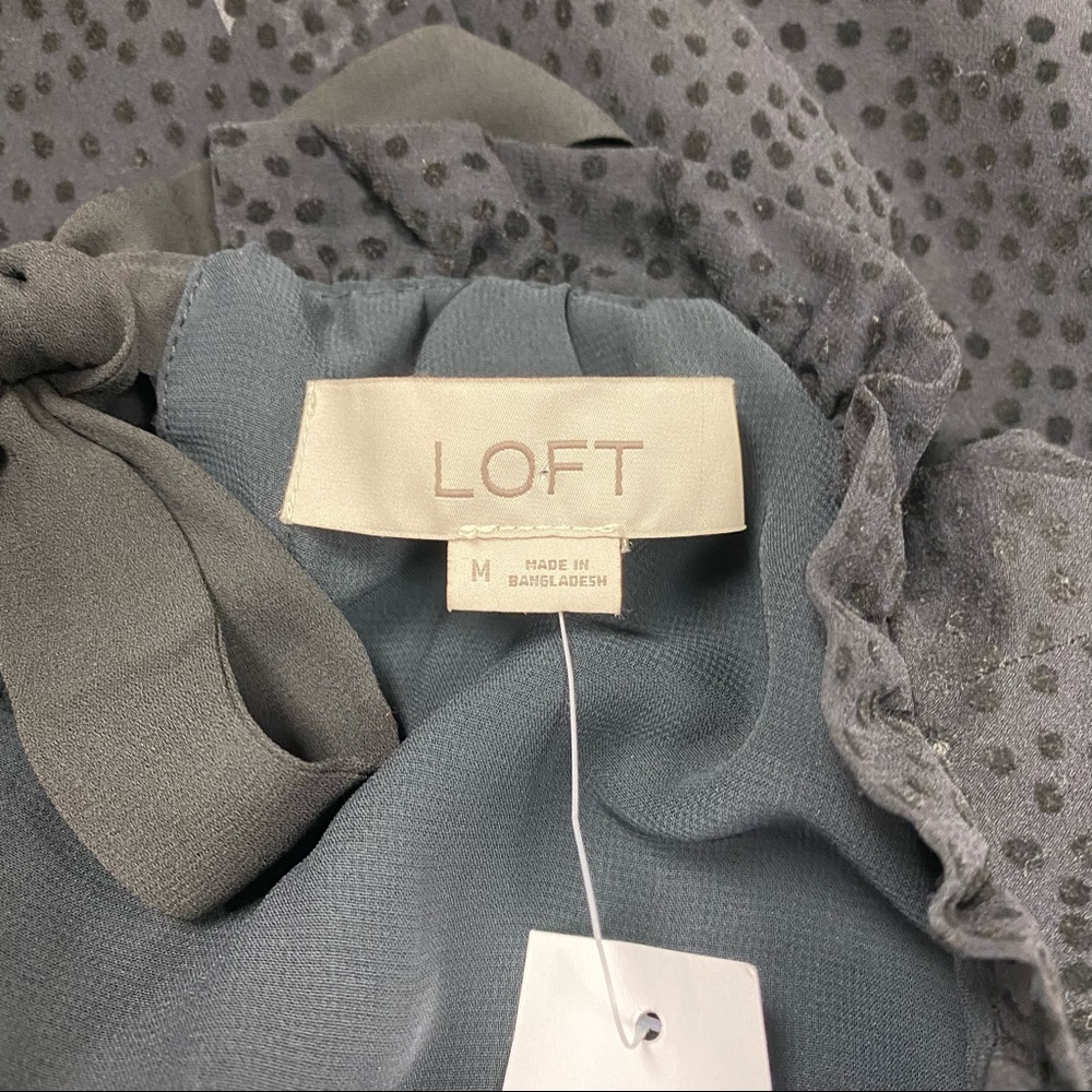 LOFT Black Flocked Swiss Dot Tie Back Top - Picture 7 of 9